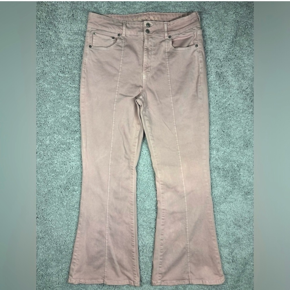 American Eagle Jeans Womens 14 Super Hi Rise Flare Pink Stretch Bell Bottoms